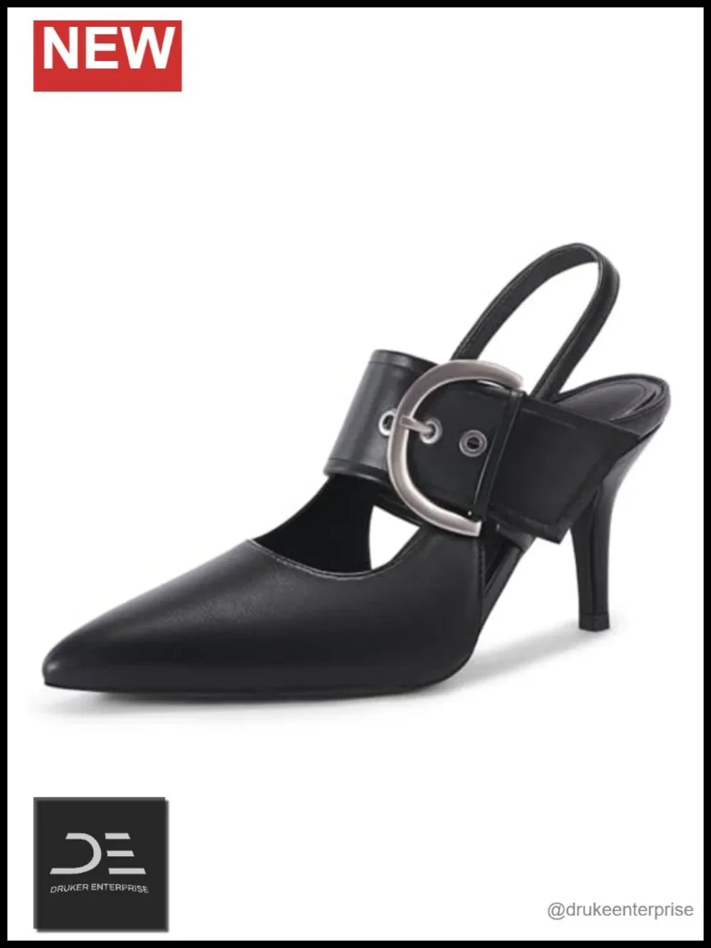 Slingback Pumps Closed Pointed Toe High Heels Belt Buckle Strap Dressy Work